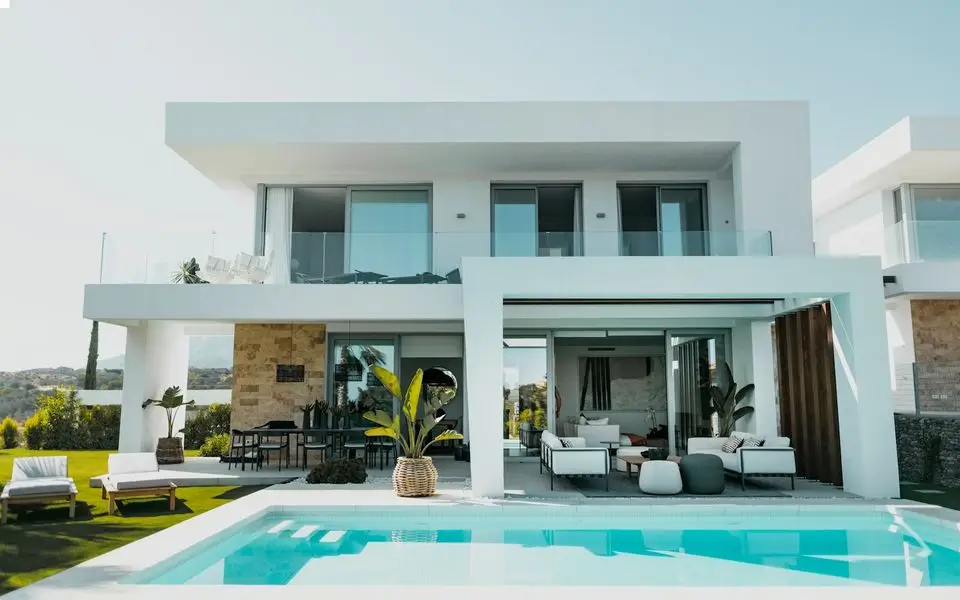 Modern white villa with a swimming pool